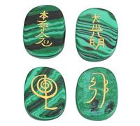 sourcing map 4Pcs Engraved Chakra Stones with Reiki Symbols, Malachite Reiki Healing Crystals Gemstone 7 Chakra Crystal Stones Tumbled Palm Stones for Anxiety Relieve