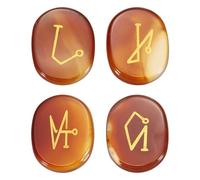 sourcing map 4Pcs Engraved Chakra Stones with Reiki Symbols, Red Agate Reiki Healing Crystal Gemstone 7 Chakra Crystal Stones Tumbled Palm Stone for Anxiety Relieve