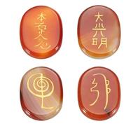 sourcing map 4Pcs Engraved Chakra Stones with Reiki Symbols, Red Agate Reiki Healing Crystals Gemstone 7 Chakra Crystal Stones Tumbled Palm Stones for Anxiety Relieve