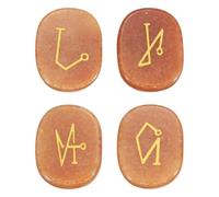 sourcing map 4Pcs Engraved Chakra Stones with Reiki Symbols, Red Aventurine Reiki Healing Crystal Gemstone 7 Chakra Crystal Stones Tumbled Palm Stone for Anxiety Relieve