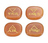 sourcing map 4Pcs Engraved Chakra Stones with Reiki Symbols, Red Aventurine Reiki Healing Crystals Gemstone 7 Chakra Crystal Stones Tumbled Palm Stone for Anxiety Relieve