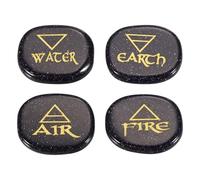 sourcing map 4Pcs Engraved Chakra Stones with Reiki Symbols, Sea Sediment Jasper Reiki Healing Crystals Gemstone 7 Chakra Crystal Stones Tumbled Palm Stone for Anxiety Relieve