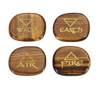 sourcing map 4Pcs Engraved Chakra Stones with Reiki Symbols, Tiger's Eye Reiki Healing Crystals Gemstone 7 Chakra Crystal Stones Tumbled Palm Stone for Anxiety Relieve