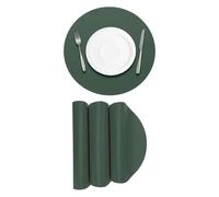 sourcing map 4Pcs Faux Leather Placemats for Dinner Table,PU Leather Green | Round Table Mats Placemats Heat Resistant Waterproof Oil Proof Kitchen Placemats