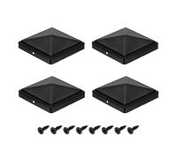 sourcing map 4Pcs Fence Post Caps, 100mm/3.94-inch Square Column Cap, Waterproof Iron Pyramid Post Cap Cover with Screws Fit for Metal Wood Fence Deck Mailbox Patio, Black