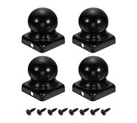 sourcing map 4Pcs Fence Post Caps, 40mm/1.57-inch Square Waterproof Ball Top Dome Iron Post Cap Cover with Screw Fit for Outdoor Metal Wood Fence Deck Mailbox Patio, Black