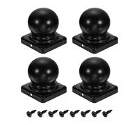 sourcing map 4Pcs Fence Post Caps, 60mm/2.36-inch Square Waterproof Ball Top Dome Iron Post Cap Cover with Screw Fit for Outdoor Metal Wood Fence Deck Mailbox Patio, Black