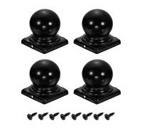 sourcing map 4Pcs Fence Post Caps, 80mm/3.15In Iron Post Cap Cover Black | Square,Waterproof,Ball Top Dome,with Screw Fit for Outdoor Metal Wood Fence Deck Mailbox Patio