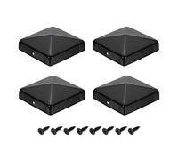 sourcing map 4Pcs Fence Post Caps, 90mm/3.54-inch Square Column Cap | Waterproof Iron Pyramid Post Cap Cover with Screws Fit for Metal Wood Fence Deck Mailbox Patio, Black