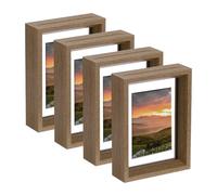 sourcing map 4Pcs Floating Frame, 7 x 5 Inch Natural Wood Pictures Frames for Pressed Flowers Standing Wall Hanging Picture Collection, Walnut