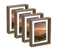 sourcing map 4Pcs Floating Frame, 8 x 6 Inch Natural Wood Pictures Frames for Pressed Flowers Standing Wall Hanging Picture Collection, Walnut