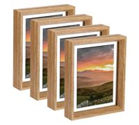 sourcing map 4Pcs Floating Frame, 8 x 6 Inch Natural Wood Pictures Frames for Pressed Flowers Standing Wall Hanging Picture Collection, Wood Tone