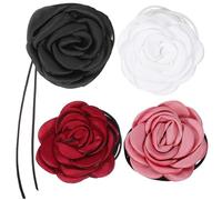 sourcing map 4pcs Flower Chokers Necklace for Women, Big Rose Floral Chokers Accessories Summer Necklace Party Jewelry for Women, Bean Paste Color/White/Burgundy/Black
