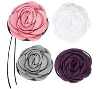 sourcing map 4pcs Flower Chokers Necklace for Women, Big Rose Floral Chokers Accessories Summer Necklace Party Jewelry for Women, Pink/Purple/White/Grey