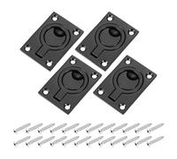 sourcing map 4Pcs Flush Ring Pull, 2.48-inch x 1.73-inch Stainless Steel Rectangle Recessed Door Pull with Screws for Furniture, Boat, Black