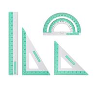 sourcing map 4pcs Geometry Tool Set Math Ruler 15cm Metric Measure Metal Aluminum Alloy Measuring Set Triangle Protractor Ink Printing with Storage Box for Classroom Teacher, Light Green