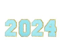 sourcing map 4pcs Glitters Chenille Number Patches 8.4cm / 3.3" Iron-On Embroidery Numbers for Team Uniforms Sports T-Shirts Hats Bags (Blue, Number 2024)