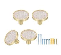 sourcing map 4Pcs Gold Cabinet Knobs, 32mm Decorative Round Knobs Kitchen Cabinet Handles with Screws Drawer Pull Hardware for Cupboard Dresser Wardrobe, Diamond White