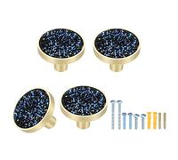 sourcing map 4Pcs Gold Cabinet Knobs, 32mm Decorative Round Knobs Kitchen Cabinet Handles with Screws Drawer Pull Hardware for Cupboard Dresser Wardrobe, Diamond Blue