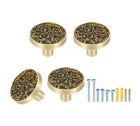 sourcing map 4Pcs Gold Cabinet Knobs, 32mm Decorative Round Knobs Kitchen Cabinet Handles with Screws Drawer Pull Hardware for Cupboard Dresser Wardrobe, Diamond Gold