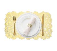 sourcing map 4Pcs Gold Rectangle Placemats, 30x45cm Metallic Dinner Table Mats Hollow Floral Out Pressed Non-Slip Wipeable Hot Dish Pad Trivet Pot Rest for Dining Tables Kitchen Party Wedding