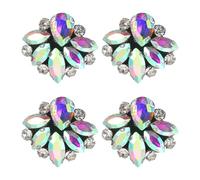 sourcing map 4Pcs Handmade Beaded Patches, Glass Crystal Rhinestone Appliques, Sew on Beaded Patch for Clothing DIY Sewing Accessories, AB Color