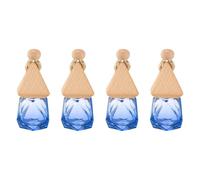 sourcing map 4pcs Hanging Car Air Freshener Perfume Bottle, 8ml Pendant Empty Clear/Deep Blue Glass Essential Oil Aromatherapy Diffuser with Wooden Cap for Car Decor (Clear/Deep Blue, Rhombus)