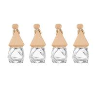 sourcing map 4pcs Hanging Car Air Freshener Perfume Bottle, 8ml Pendant Empty Clear Glass Essential Oil Aromatherapy Diffuser with Wooden Cap for Car Decor (Clear, Rhombus)