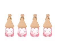 sourcing map 4pcs Hanging Car Air Freshener Perfume Bottle, 8ml Pendant Empty Clear/Pink Glass Essential Oil Aromatherapy Diffuser with Wooden Cap for Car Decor (Clear/Pink, Rhombus)