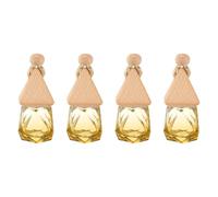 sourcing map 4pcs Hanging Car Air Freshener Perfume Bottle, 8ml Pendant Empty Clear/Yellow Glass Essential Oil Aromatherapy Diffuser with Wooden Cap for Car Decor (Clear/Yellow, Rhombus)
