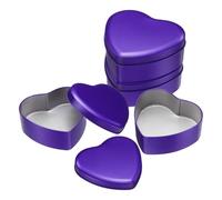 sourcing map 4Pcs Heart Shaped Metal Tins Box, Empty Candy Jars with Lids, Favors Storage Containers for Valentine's Day Candles Wedding Parties Cookies Gifts, Dark Purple (12.5x11.5x4.5cm)