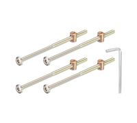 sourcing map 4Pcs Hex Socket Head Screws Bolts Barrel Nuts, M6 x 120mm Socket Furniture Bed Bolt Barrel Nuts with Wrench for Chairs Cots, Bronze Color