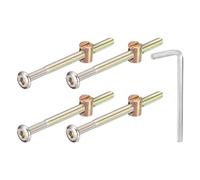 sourcing map 4Pcs Hex Socket Head Screws Bolts Barrel Nuts, M6 x 80mm Socket Furniture Bed Bolt Barrel Nut with Wrench for Chairs Cots, Bronze Color