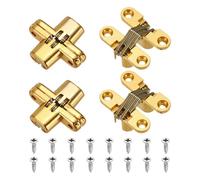 sourcing map 4Pcs Hidden Cabinet Door Hinges, 1.65" x 0.49" 180 Degree Cross Concealed Hinge for Wooden Box Invisible Door, Gold