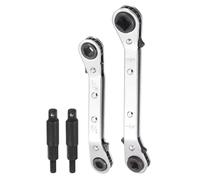 sourcing map 4pcs HVAC Service Wrench Set 1/4" 5/16" 3/16" 3/8" 25° 16-Teeth Air Conditioner Valve Reversible Ratchet Wrench with Hexagon Bit Adapter for Refrigeration Equipment Repair, Silver