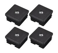 sourcing map 4Pcs Inserts for Square Tubes with M8 Thread, for 1.5"x1.5" OD Square Tube, Square Black Plastic Plug Caster Insert Chair End Caps Furniture Leg Plug