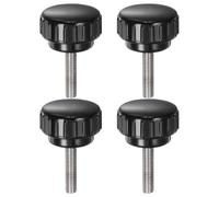 sourcing map 4pcs Knurled Clamping Knobs M5 x 20mm Metric 304 Stainless Steel Male Thread Thumb Screw on Type 25mm Plastic Round Head Threaded Hand Bolt Stud Knobs Black