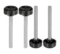 sourcing map 4pcs Knurled Clamping Knobs Thumb Screws M10 x 100mm Metric Male Thread 38mm Plastic Round Head Carbon Steel Stud Threaded Knob Thumbscrew Handle Hand Tightening Screw, Black