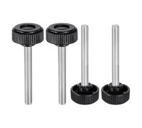sourcing map 4pcs Knurled Clamping Knobs Thumb Screws M10 x 70mm Metric Male Thread 38mm Plastic Round Head Carbon Steel Stud Threaded Knob Thumbscrew Handle Hand Tightening Screw, Black