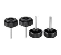sourcing map 4pcs Knurled Clamping Knobs Thumb Screws M6 x 35mm Metric Male Thread 38mm Plastic Round Head Carbon Steel Stud Threaded Knob Thumbscrew Handle Hand Tightening Screw, Black