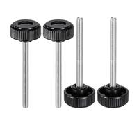 sourcing map 4pcs Knurled Clamping Knobs Thumb Screws M8 x 100mm Metric Male Thread 38mm Plastic Round Head Carbon Steel Stud Threaded Knob Thumbscrew Handle Hand Tightening Screw, Black