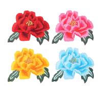 sourcing map 4pcs Large Peony Floral Iron-on Patch, 4.5''x5.3 Embroidered Sew Flower Patch Appliques Repair Patches for Clothing Repair Backpack Shoes Decoration, Pink/Light Blue/Red/Yellow