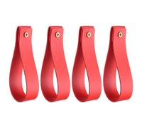 sourcing map 4pcs Leather Curtain Rod Holder 1 x 4.7 Inches Wall Hanging Straps Curtain Rod Hook Brackets Hangers with Screws for Wall Bathroom Kitchen Bedroom, Bright red