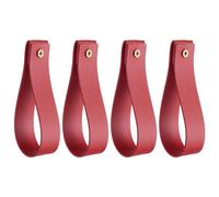 sourcing map 4pcs Leather Curtain Rod Holder 1 x 4.7 Inches Wall Hanging Straps Curtain Rod Hook Brackets Hangers with Screws for Wall Bathroom Kitchen Bedroom, Date Red