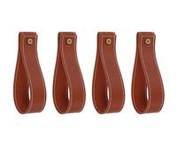 sourcing map 4pcs Leather Curtain Rod Holder 1 x 4.7 Inches Wall Hanging Straps Curtain Rod Hook Brackets Hangers with Screws for Home Bathroom Kitchen Bedroom, Brown Yellow