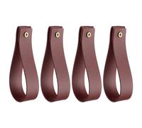 sourcing map 4pcs Leather Curtain Rod Holder 1 x 4.7 Inches Wall Hanging Straps Curtain Rod Hook Brackets Hangers with Screws for Wall Bathroom Kitchen Bedroom, Wine Red