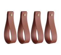 sourcing map 4pcs Leather Curtain Rod Holder 1 x 4.7 Inches Wall Hanging Straps Curtain Rod Hook Brackets Hangers with Screws for Wall Bathroom Kitchen Bedroom, Dark Brown