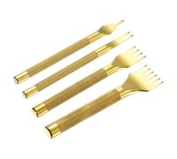 sourcing map 4Pcs Leather Stitching Punch 4mm 1/2/4/6 Prong Carbon Steel Leather Punch Hole Tool Chisel for DIY Craft Handbag Wallets Card Belt Holders Key Holders Belts, Gold