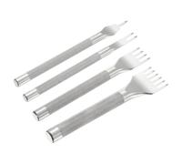 sourcing map 4Pcs Leather Stitching Punch 4mm 1/2/4/6 Prong Carbon Steel Leather Punch Hole Tool Chisel for DIY Craft Handbag Wallets Card Belt Holders Key Holders Belts, Silver
