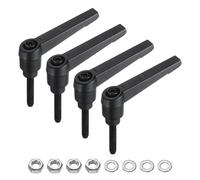 sourcing map 4pcs Lever Adjustable Handles M5 x 25mm Metric Male Thread with Nuts Washers, Level Clamping Handle Set Hand Stud Knobs Rotating Screw Handles Bolts with Locking Lever, Black